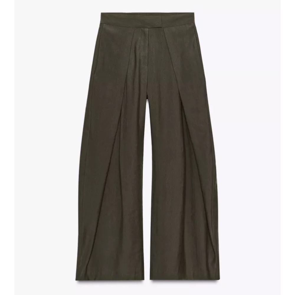 ZARA PLEATED WIDE LEG PANTS ZW COLLECTION BROWN TAUPE SMALL - Picture 4 of 10